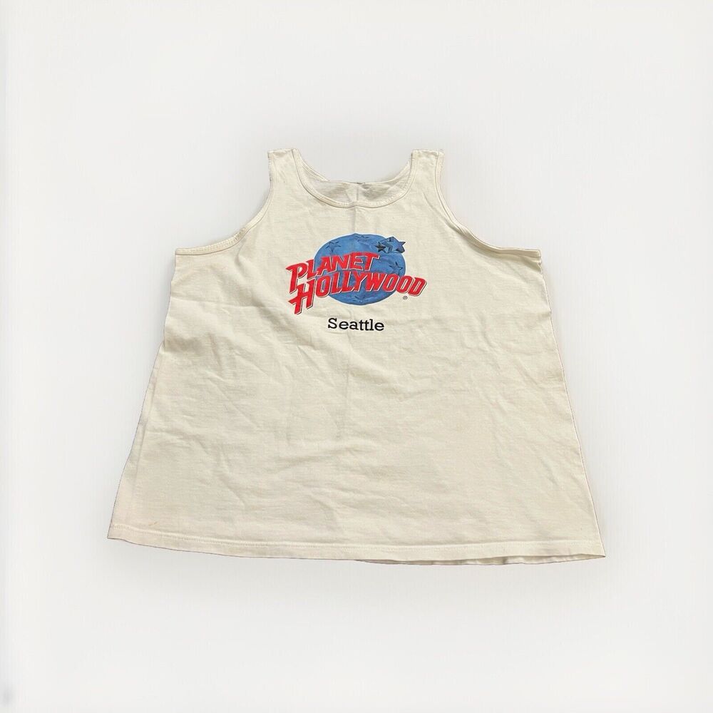 Vintage 90s Mens White Planet Hollywood Seattle Tank Top Size XL